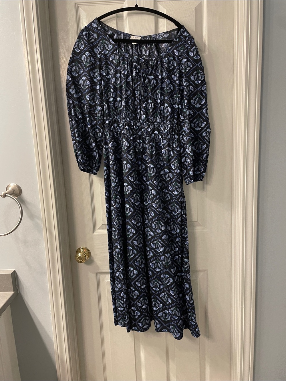 J. Crew Navy and Light Blue Patterned Maxi Dress